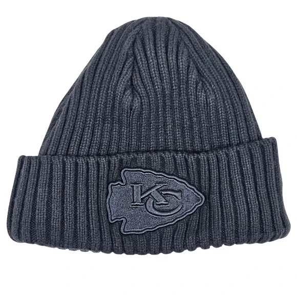 New Era Kansas City Chiefs‎ NFL Youth Beanie Hat Gray Ribbed Fleece Lined Knit
