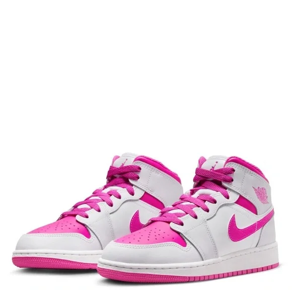 JORDAN GRADE SCHOOL AIR JORDAN 1 MID Girls – Iris Whisper/Fire Pink-white
