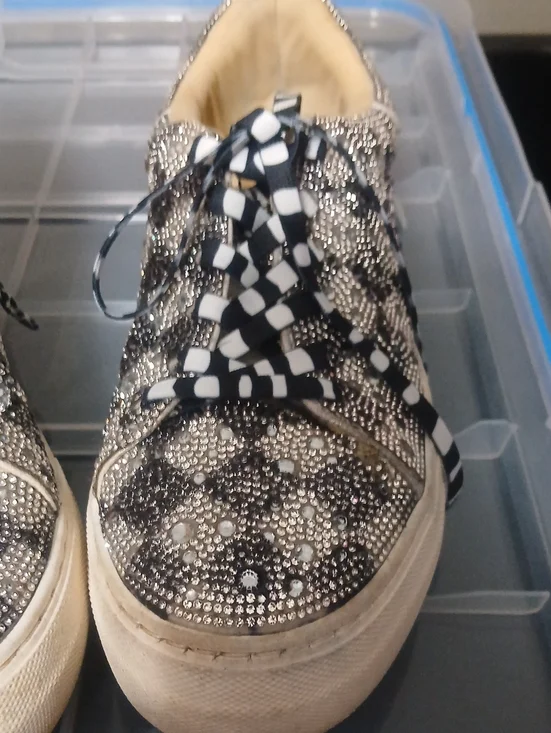 Betsey Johnson Rhinestone Leopard Platform Sneakers - Black/White