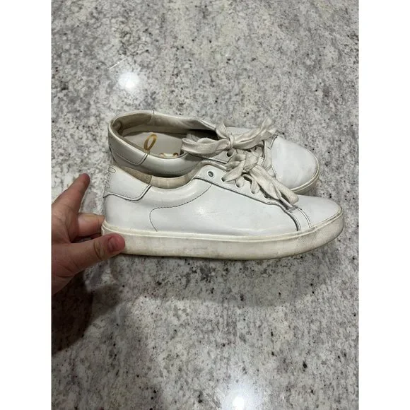 Sam Edelman Aubrie White Leather Low Top Sneakers Womens Size‎ 8M Stitched Logo