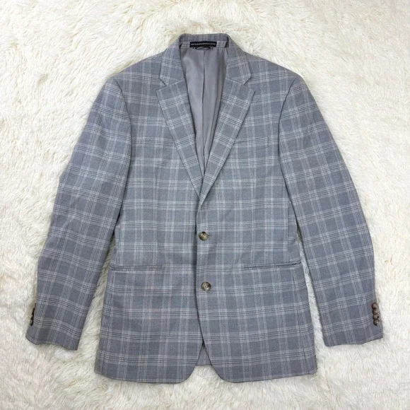Tommy Hilfiger Blazer Mens 40R Gray Plaid Two Button Stretch Sport Coat