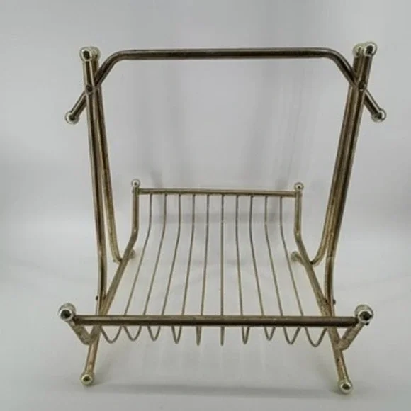 Vintage Mid Century Modern Gold Wire Magazine Rack Brass Tone Record Holder‎ MCM