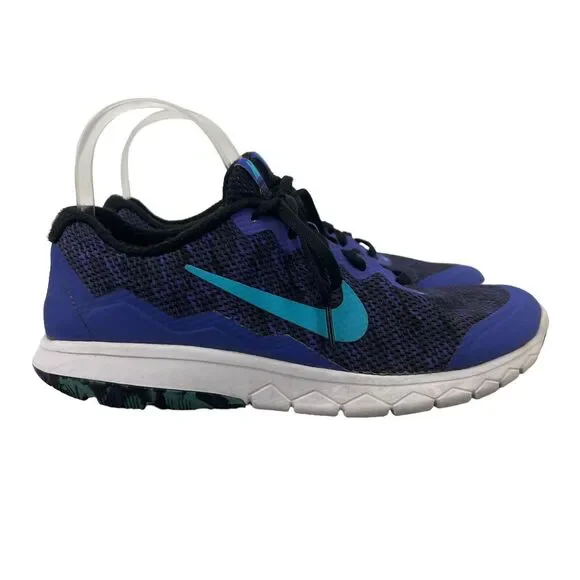 Nike Womens 8 Shoes Flex RN 4 Black Blue Athletic Sneakers Lace Up 749177-020
