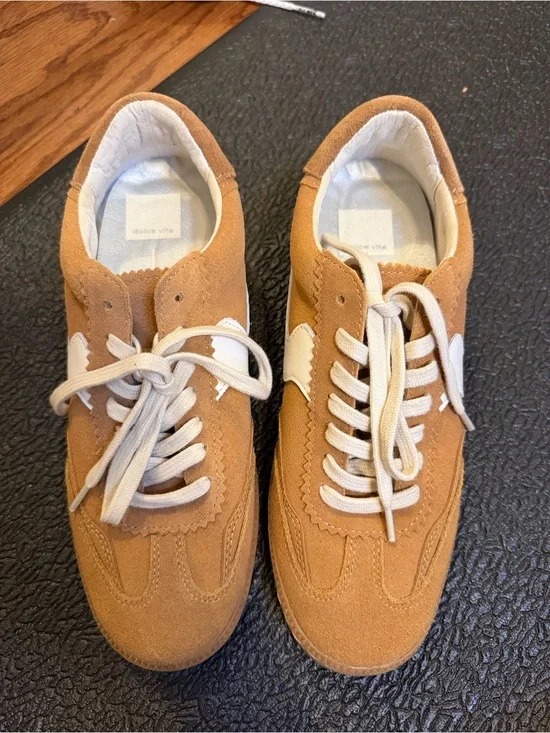 Dolce Vita Tan Suede Sneakers with White Accents