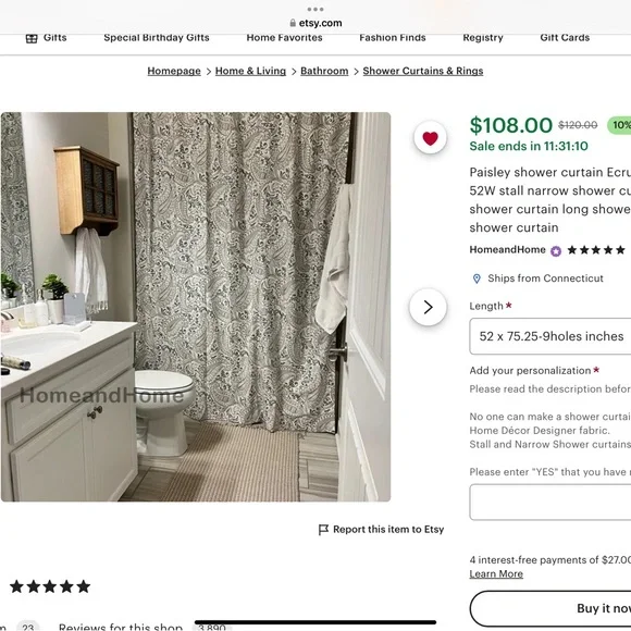 Paisley Shower Curtain in Ecru