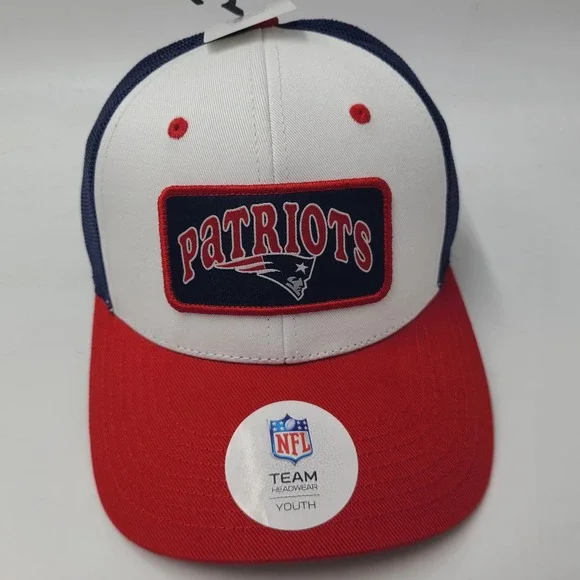 Youth New England Patriots Hat Adjustable Mesh NFL Team Apparel White Red‎ Blue
