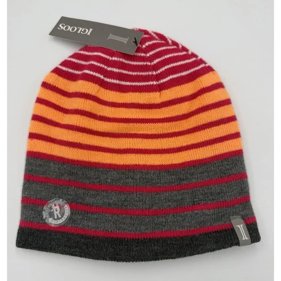 IGLOOS Girls Red Gray Stripe Beanie Hat 7-16 One Size Winter Ski Outdoors