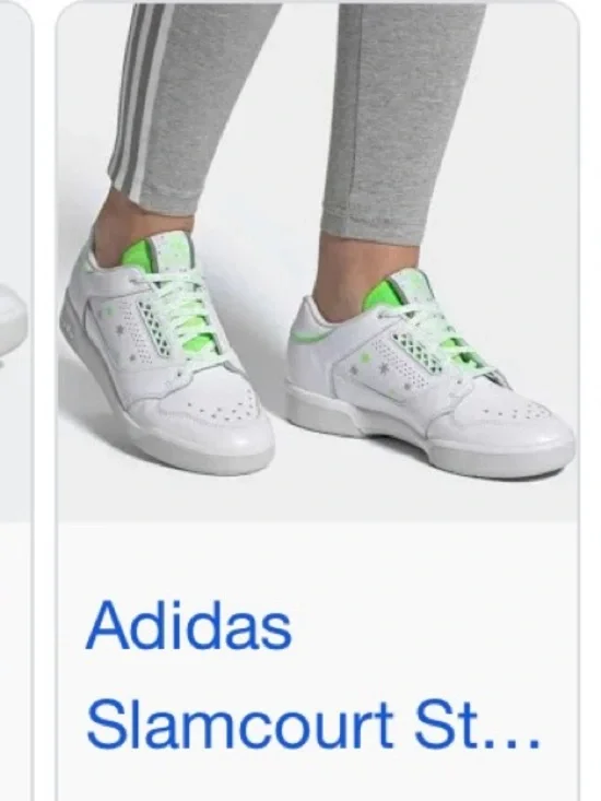 Adidas Slamcourt Stars Women’s White Sneakers with Neon Green Accents Size 7.5