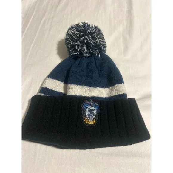 Harry Potter Ravenclaw House Beanie Pom Pom Knit Hat Navy Blue White Kids