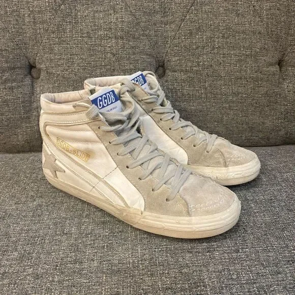 Golden Goose Slide High-Top Sneakers in Gray and White Women Size 37