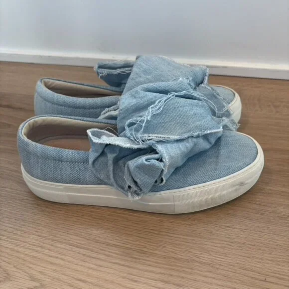 ** Joshua Sander Denim Bow Tie Slip on Sneakers Size 38 US 7