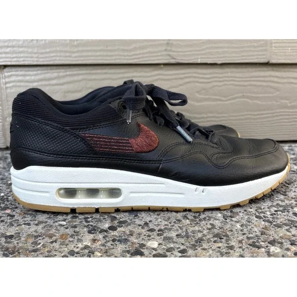 Nike Air Max 1 Black Metallic Bronze Gum Sole Women's 10 454746-020 Sneaker‎