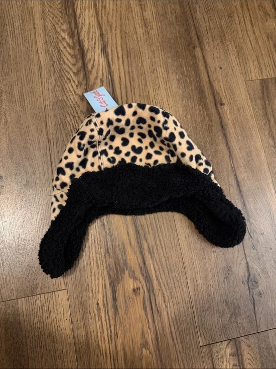 Cat & Jack Leopard Print Earflap Hat in Beige and Black