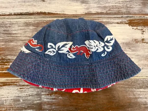 Toddler Reversible Denim Bucket Hat with Tropical Pattern