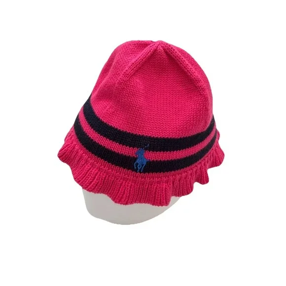 Ralph Lauren Infant knitted Hat Pink SZ-9M-24M 75% Pima Cotton 25% Wool One‎ SZ