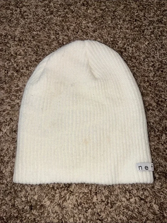 Neff Kids White Ribbed Beanie Hat
