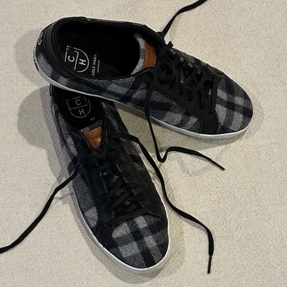 Cole Haan Women's Black and Gray Plaid Sneakers 9