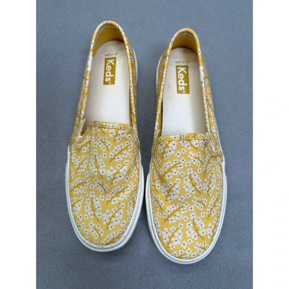 Keds Double Decker Summer Yellow Ditsy Floral Slip On Sneakers Flat Softerra 6.5