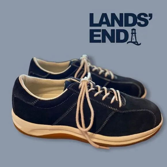 Lands' End Navy Suede Lace Up Sneakers 9