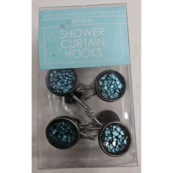 NEW - Silver/Black and W/Turquoise Colored Broken Glass Appearance Shower Hooks