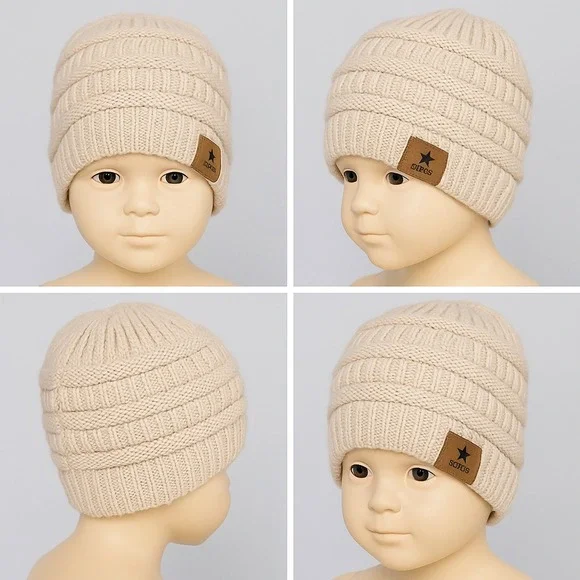Super Star Kids Knit Beanie Hat Toddler Child Winter Cap Beige Neutral Unisex‎