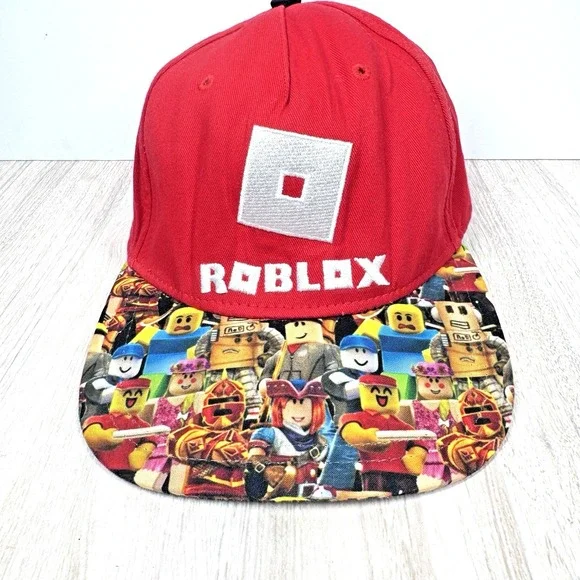 Roblox Snapback Hat Red Youth‎ OSFM Adjustable Flat Brim Character Print Cap