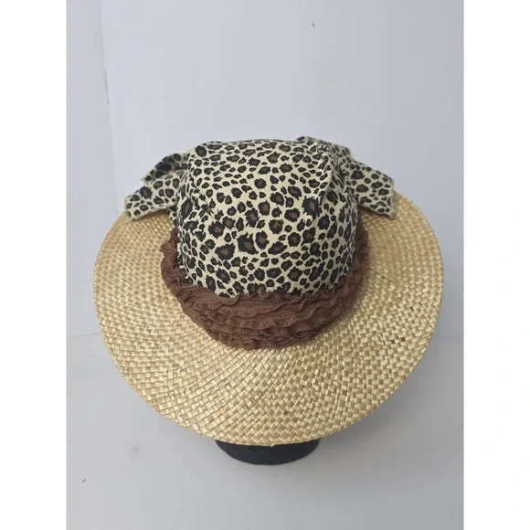 Walt‎ Disney World sun hat straw leopard bow