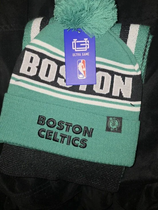 Boston Celtics Kids Pom Beanie Scarf Set - Green NWT Skully Set