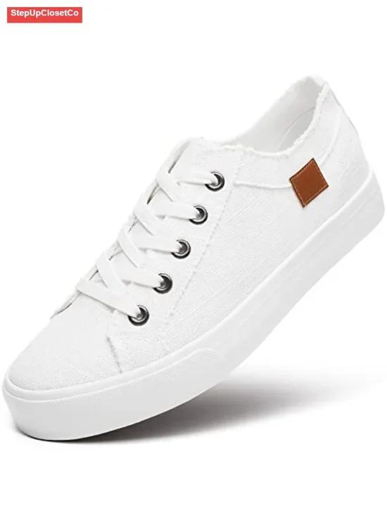 Women's Lace Up Canvas Fashion Sneakers Low Top Casual Breathable Shoes