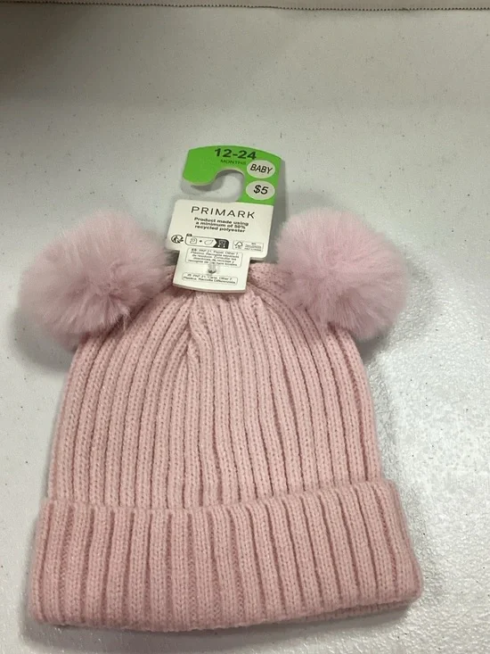 Primark Light Pink Double Pom Ribbed Knit Hat