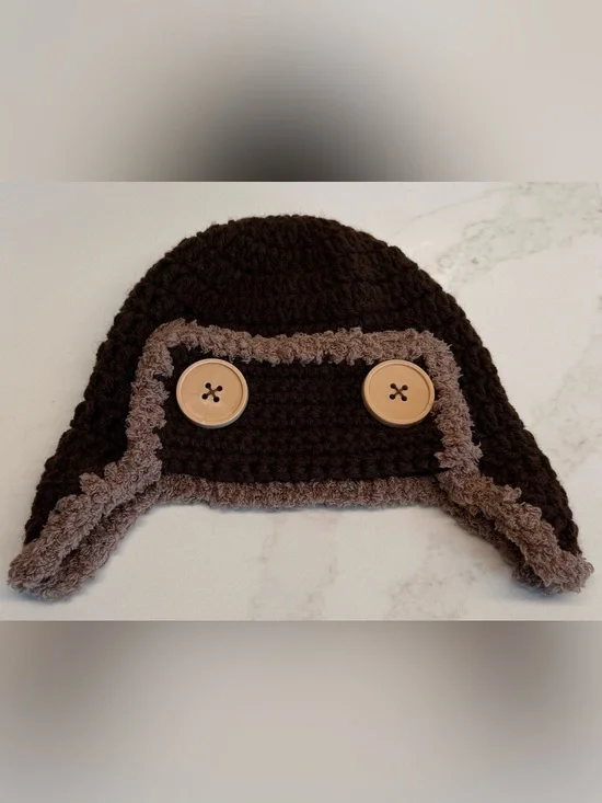Handmade Brown Crochet Trapper Hat Ear Flap Cap