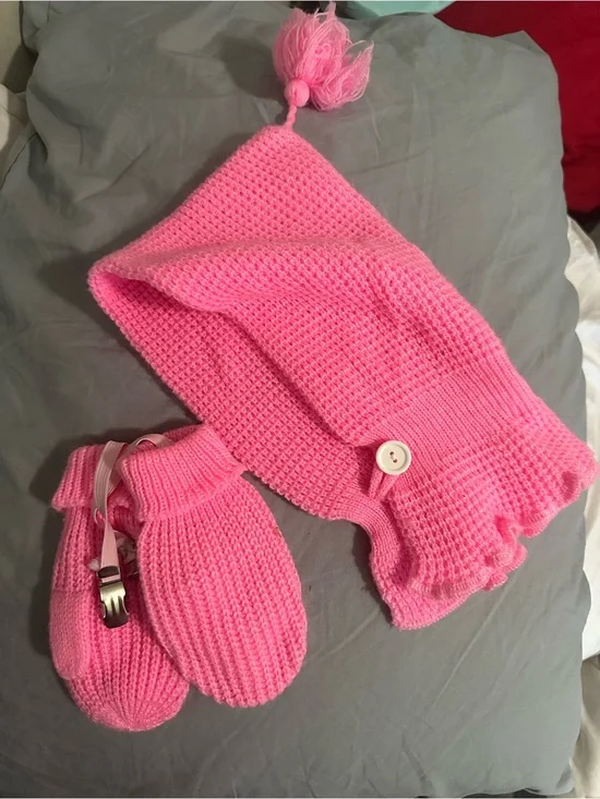 Kids Pink Knit Scarf and Mitten Set
