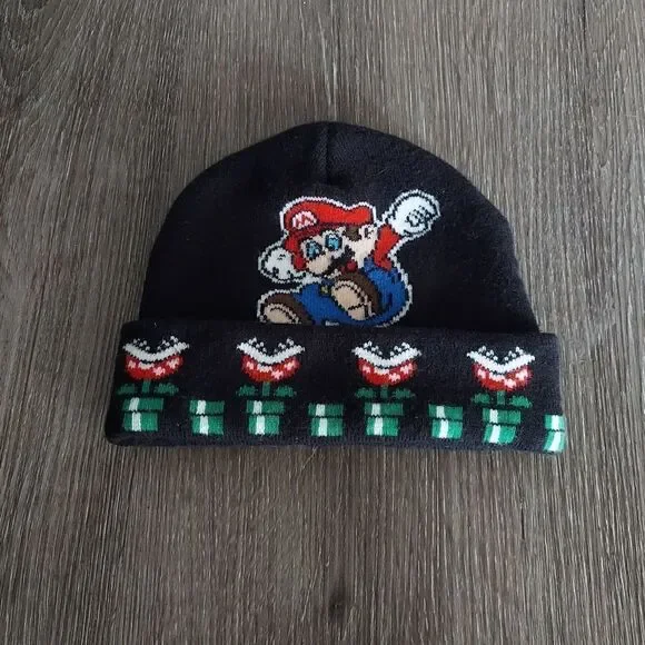 Nintendo Super Mario Boys Black Beanie Hat