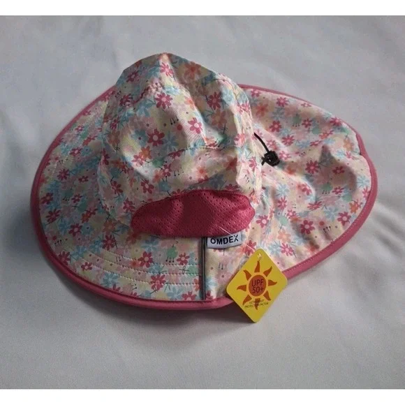OMDEX Sun Hat‎ Neck Flap Girls Floral Print and UPF 50+ rating Medium