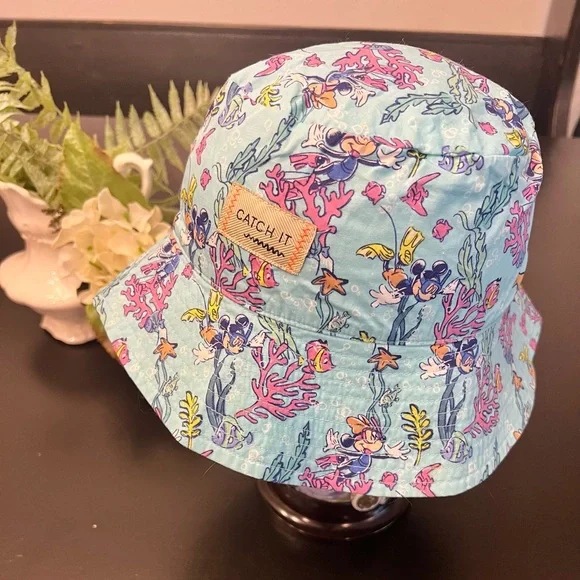 Disney FOF Kids Blue Beach Minnie Mickey Mouse Snorkel Beach Reef Bucket‎ Hat
