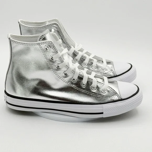Converse High Top Sneakers in Metallic Silver with White Accents