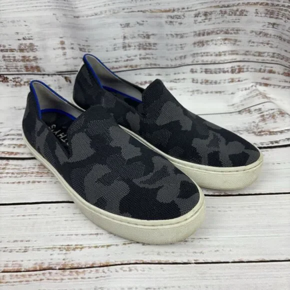 Rothys The Original Slip On Sneaker Womens Size 7 Gray Black Camo Knit‎ Shoes