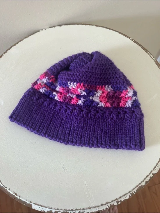 Cozy Kids Purple Knit Hat with Pink & Lavender Pattern