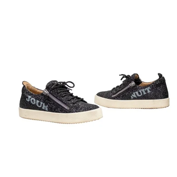 Giuseppe Zanotti Black Glitter Jour Nuit Side Zip Sneakers EU 37 US 7