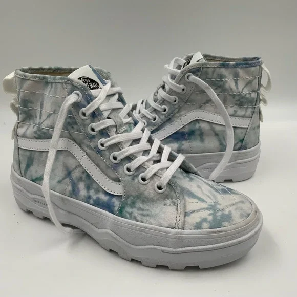 Vans Sk8-Hi Tapered Stackform Tie Dye Blue White Platform Sneakers Womens 6.5