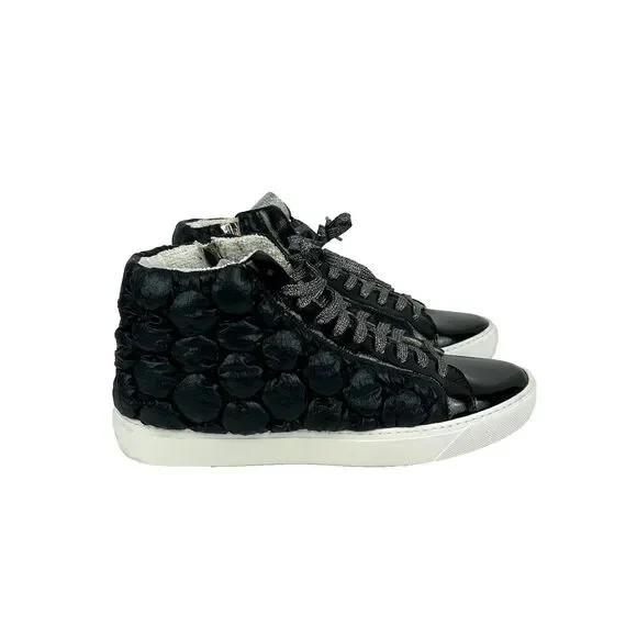 P448 Star Sting Sneaker Bubble Quilted Patent Leather Black White Tennis Shoe 41