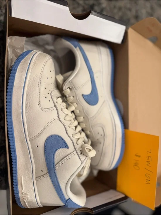 White and Sky Blue Sneakers - Classic Low-Top Air Force