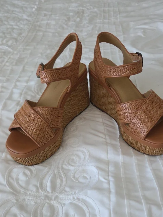 Crown Vintage Cognac Braided Platform Wedge Sandals