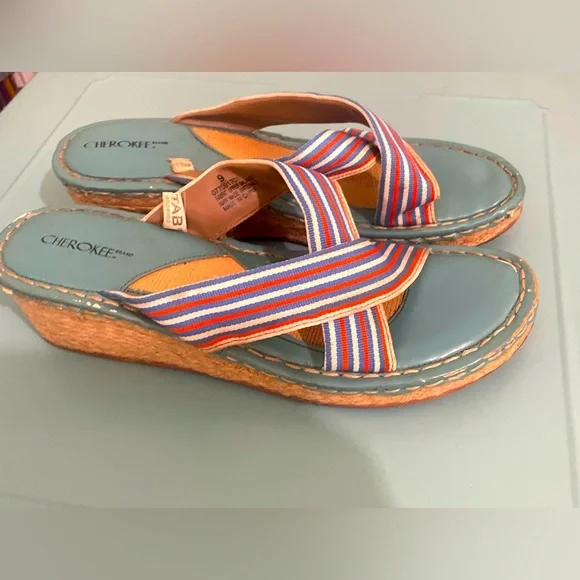 Cherokee Brand Target Turquoise Striped Wedge Sandals