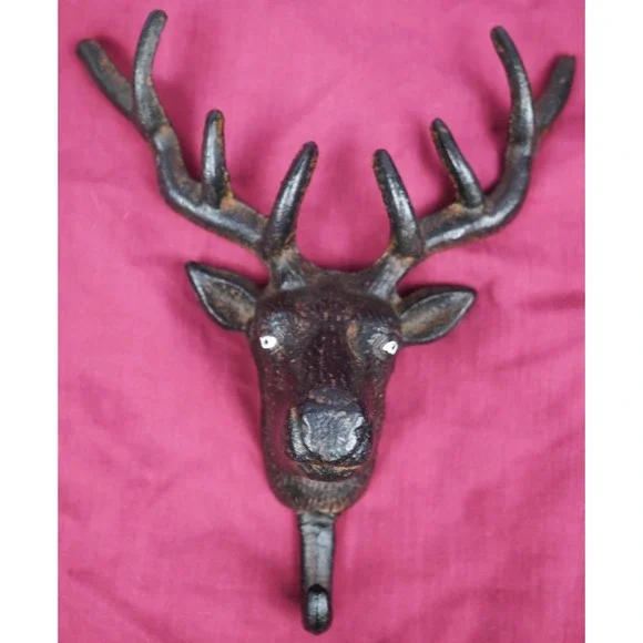 Rustic Cast Iron Deer Stag Head Hook Wall Hanger Antlers Towel Holder 9