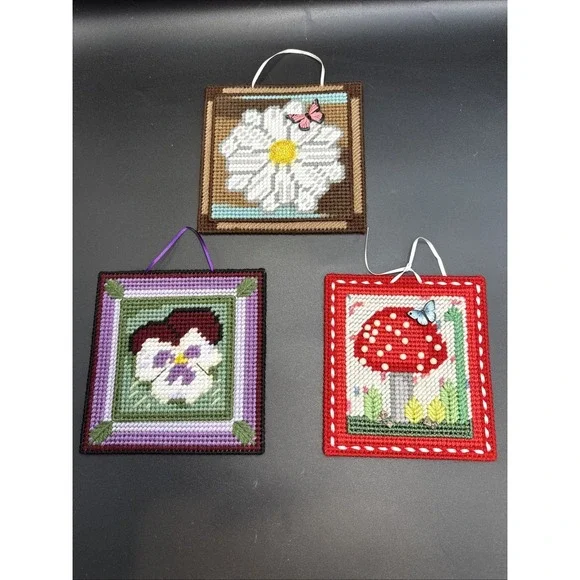 Plastic Canvas Completed Wall Decor Door Hanger Flowers Mushroom ~ 6