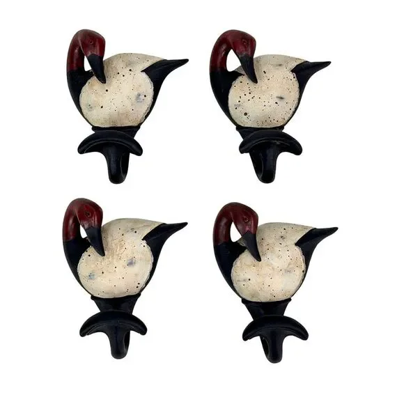 Set of 4 Duck Wall Hooks Hand Painted Resin Rustic 5.5 Inch Decorative