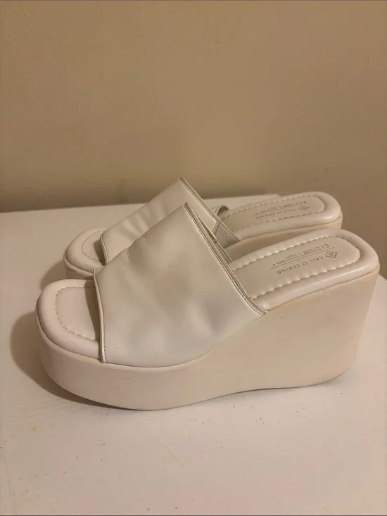 Call It Spring White Platform Slide Wedges
