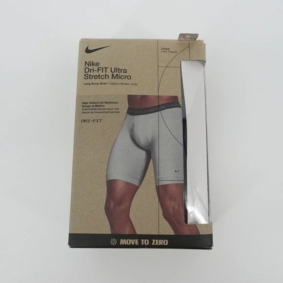 Nike Dri-FIT Ultra Stretch Micro Long Boxer Briefs 3 Pack Grey Black Small NEW