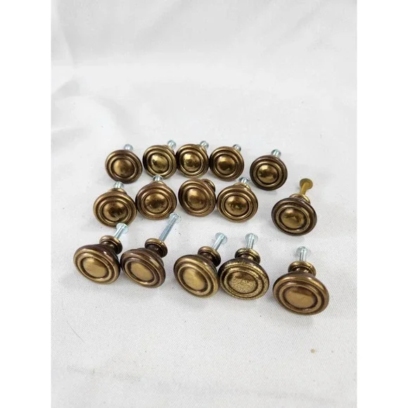 15 Vintage CABINET Knobs Pull Antique Brass Finish Drawer Round Handle